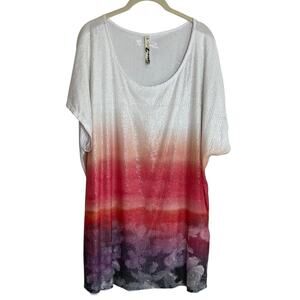 Lane Bryant Seven7 Luxe Womens Plus 18/20 Sequin Front Ombre Top Scoop Neck